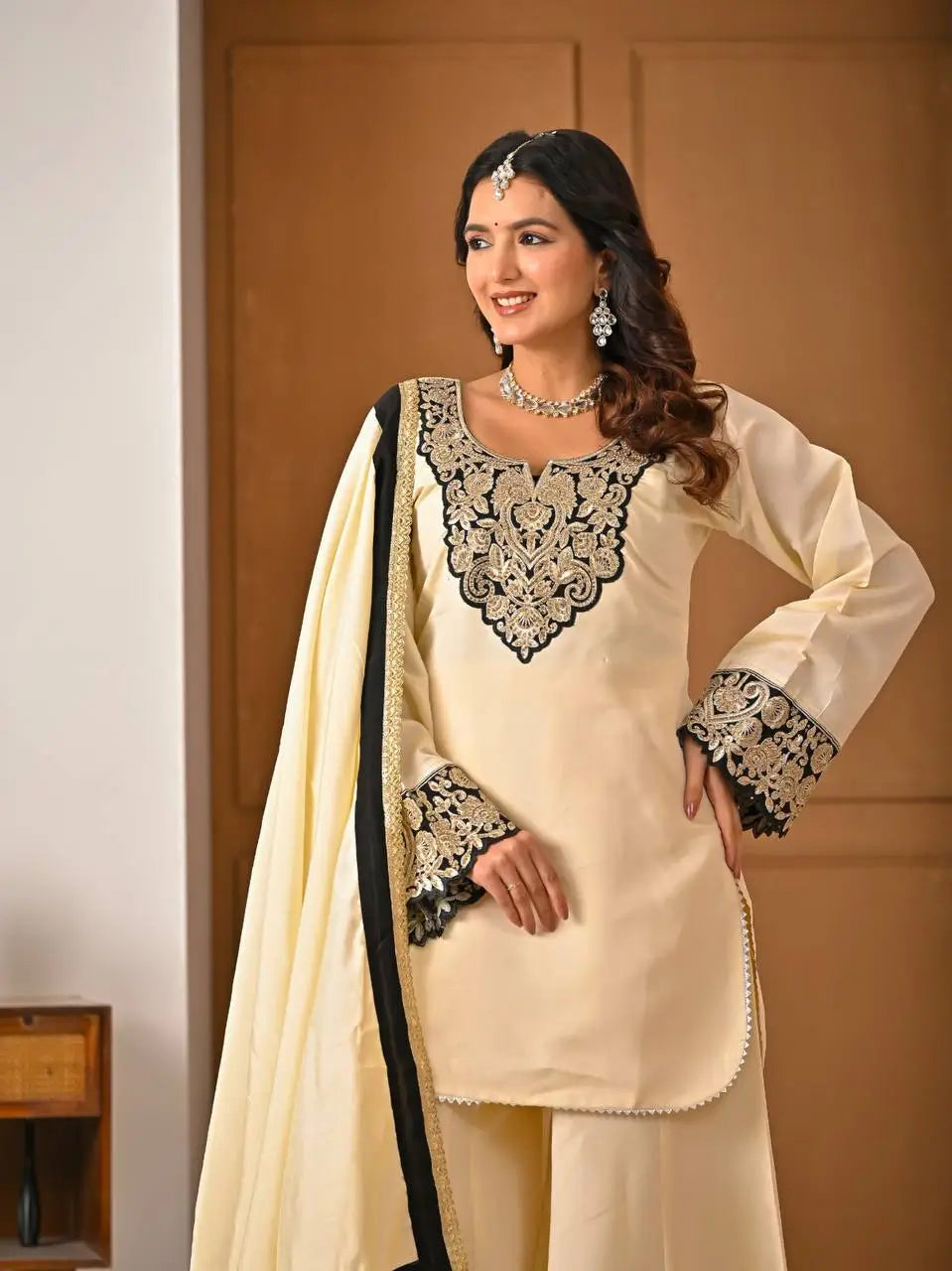 Heavy Roman Silk Sharara Palazzo Suit Set with Embroidery & Diamond Work Dupatta