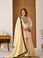 Heavy Roman Silk Sharara Palazzo Suit Set with Embroidery & Diamond Work Dupatta