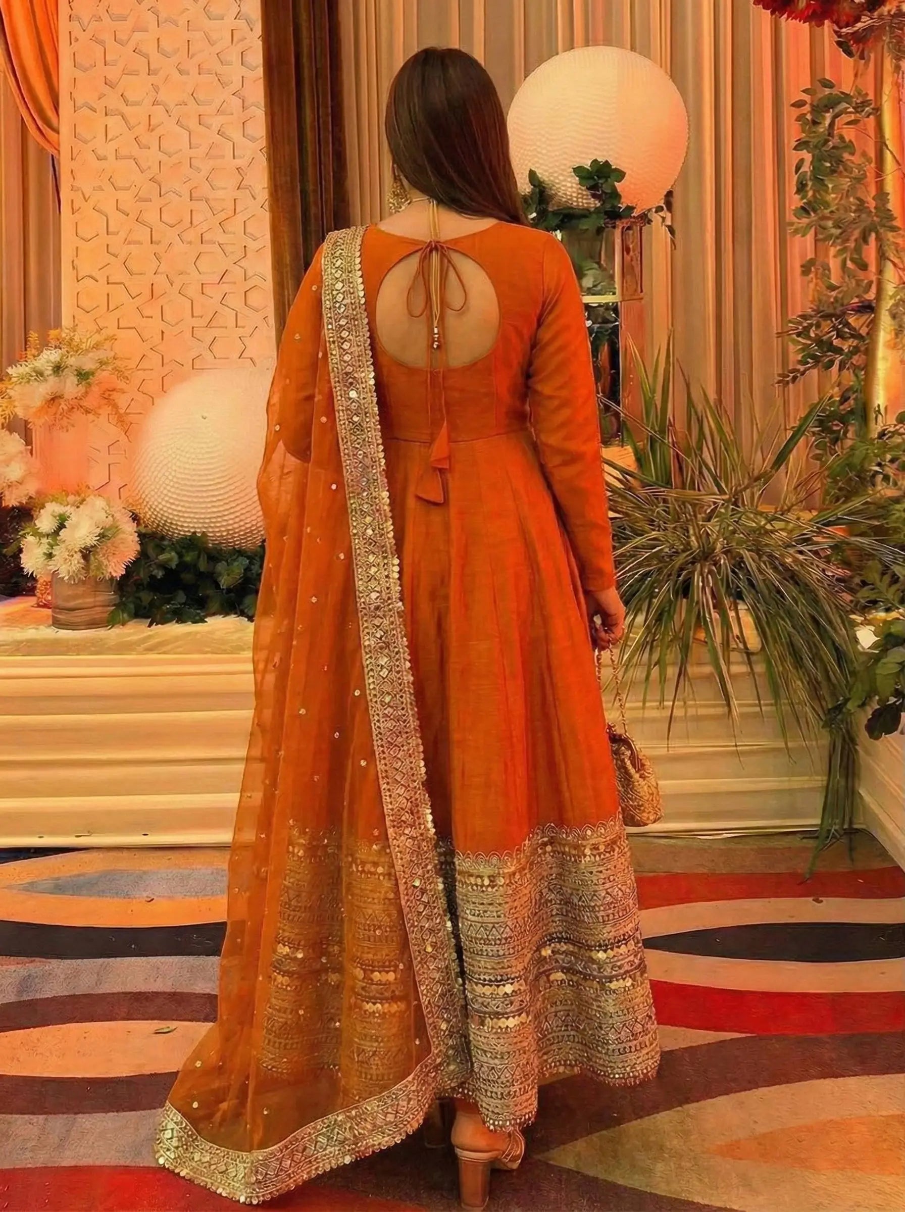 Heavy Sequence Work Border Roman Silk Anarkali set With Dupatta For Partywear