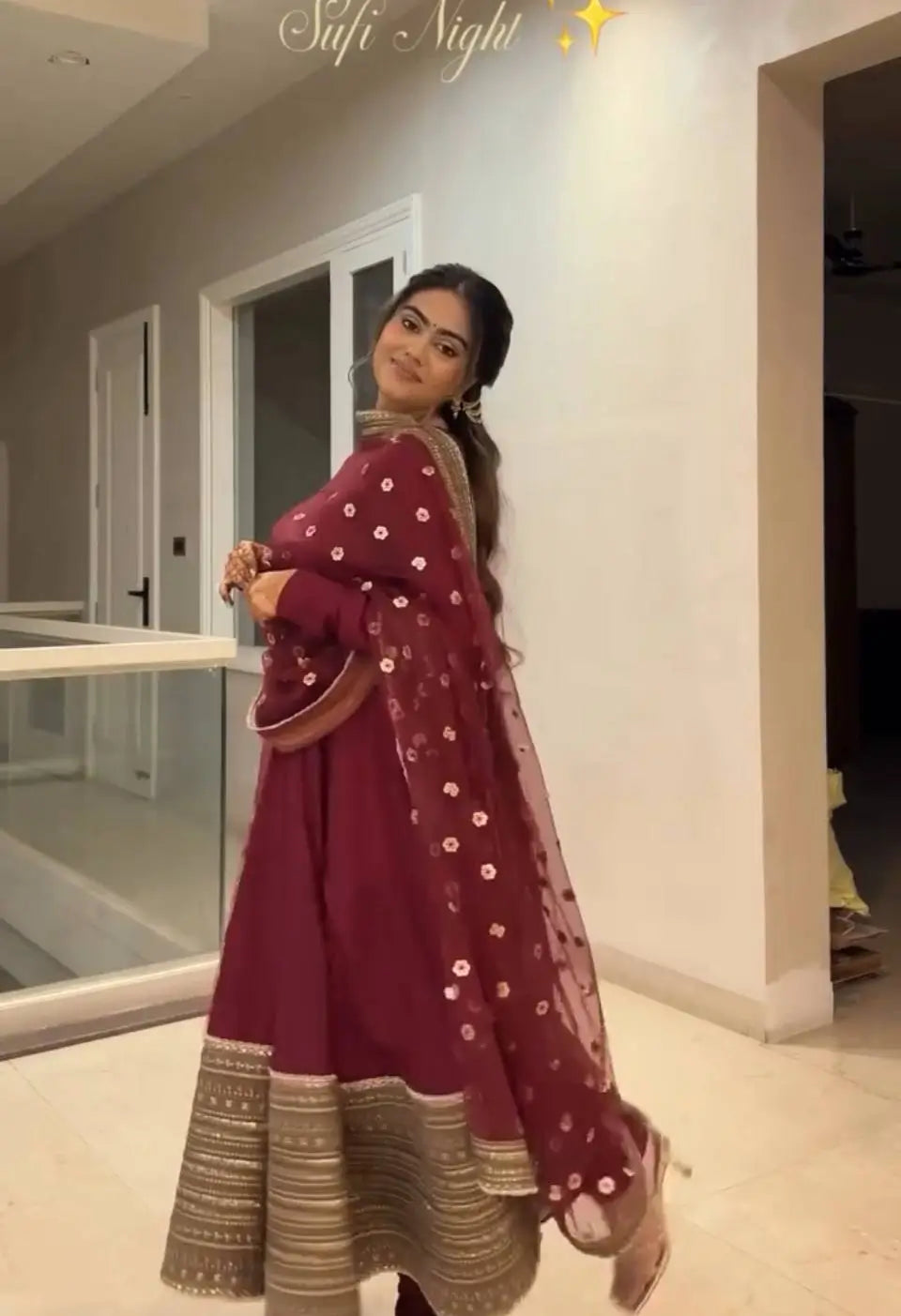Heavy Sequence Work Border Roman Silk Anarkali set With Dupatta For Partywear