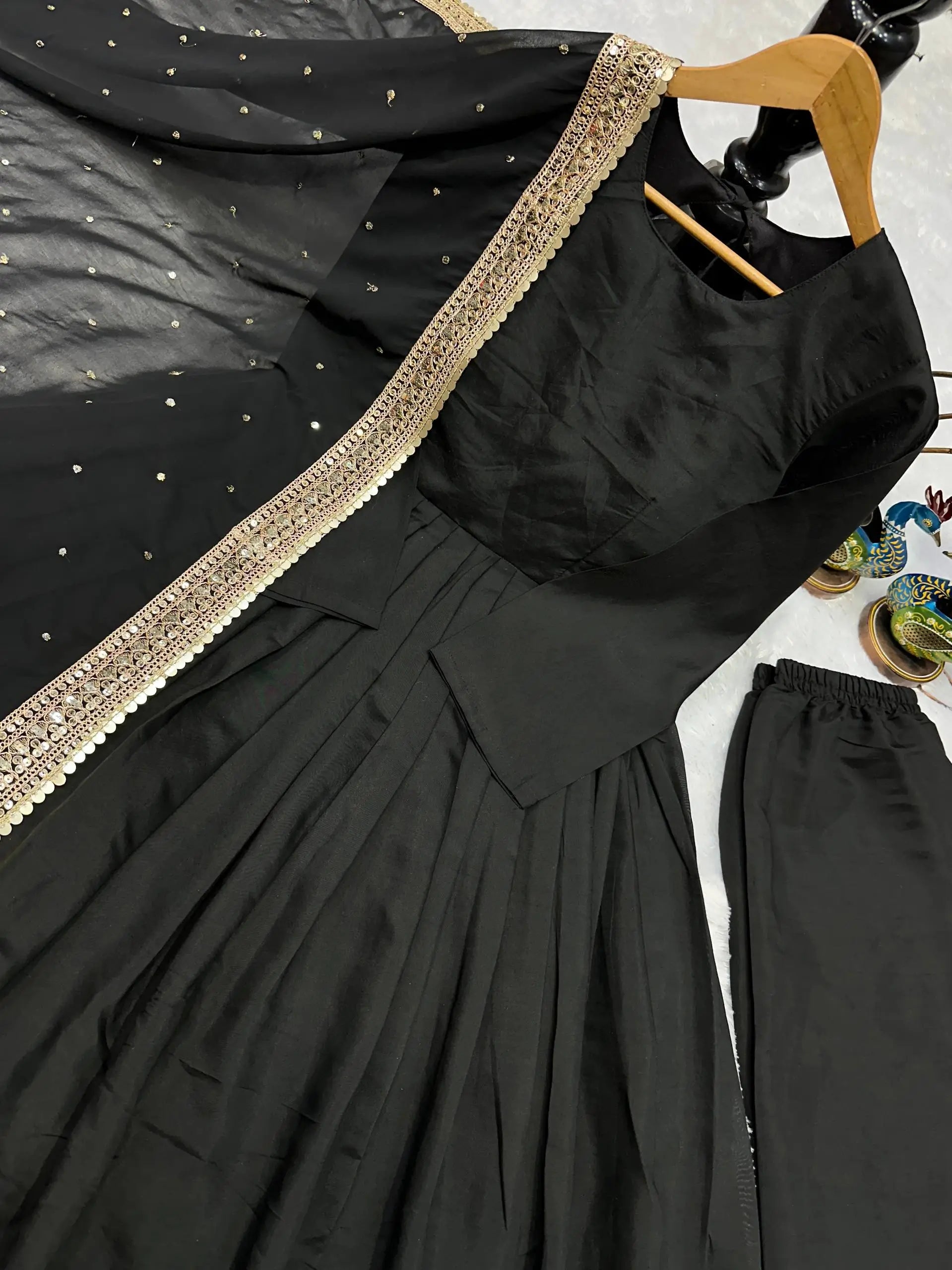Heavy Sequence Work Border Roman Silk Anarkali set With Dupatta For Partywear