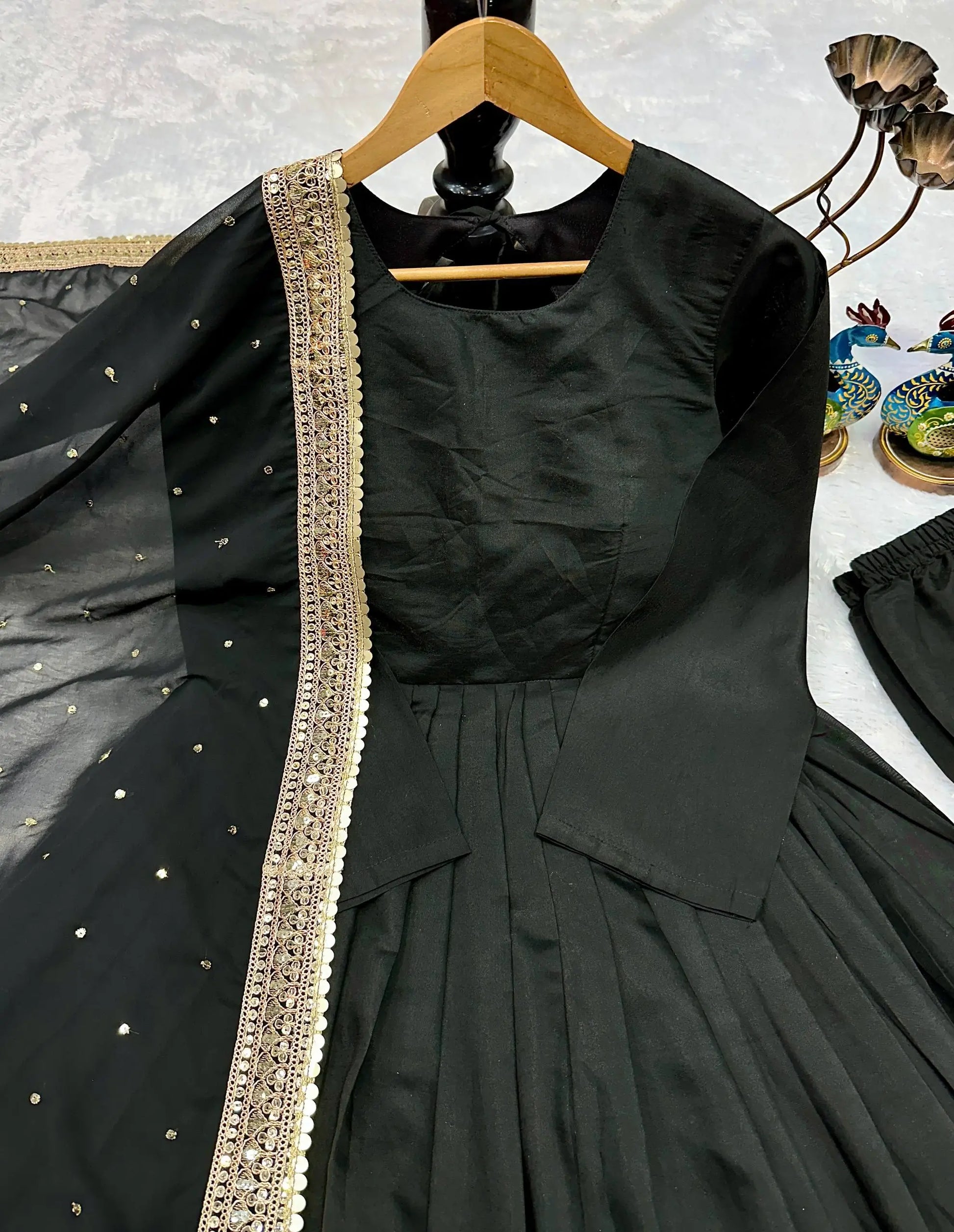 Heavy Sequence Work Border Roman Silk Anarkali set With Dupatta For Partywear