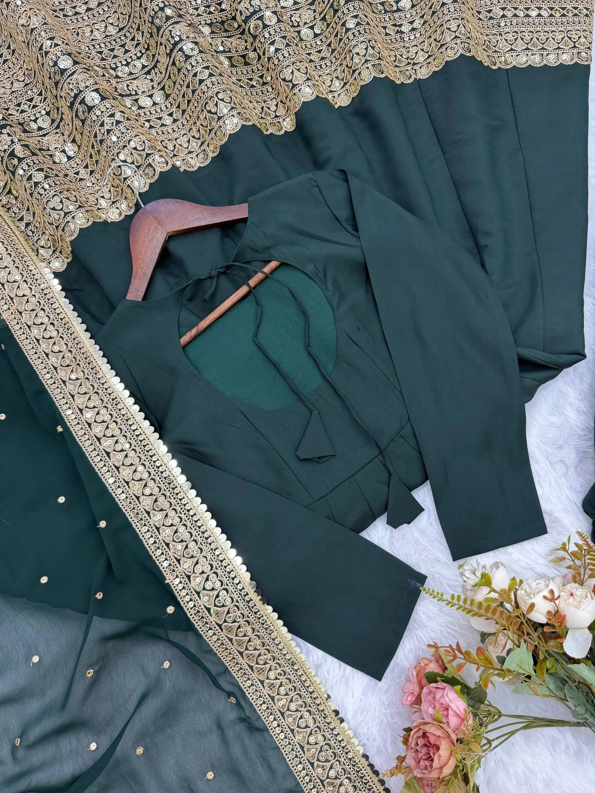 Heavy Sequence Work Border Roman Silk Anarkali set With Dupatta For Partywear