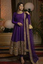 Heavy Sequence Work Border Roman Silk Anarkali set With Dupatta For Partywear