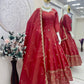 Heavy Shimmer Silk Embroidered Gown with Dupatta – Wedding & Partywear