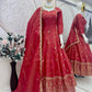 Heavy Shimmer Silk Embroidered Gown with Dupatta – Wedding & Partywear