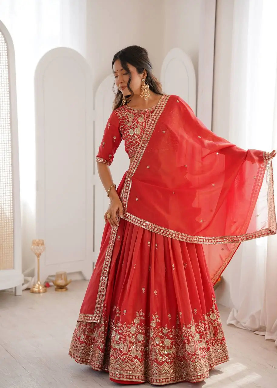 Heavy Shimmer Silk Embroidered Lehenga Set for Wedding and Festive Wear
