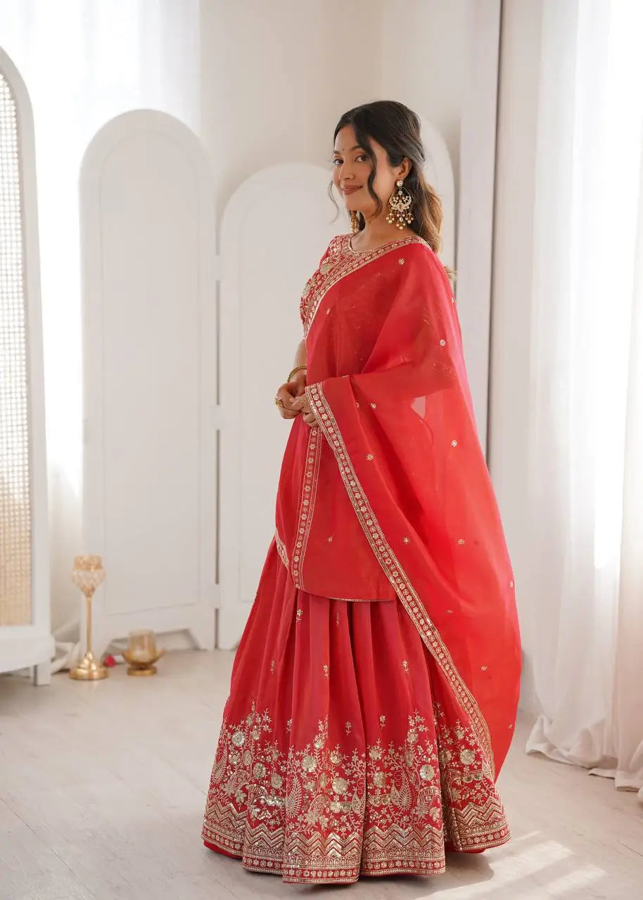 Heavy Shimmer Silk Embroidered Lehenga Set for Wedding and Festive Wear