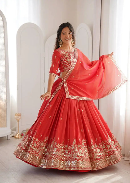 Heavy Shimmer Silk Embroidered Lehenga Set for Wedding and Festive Wear