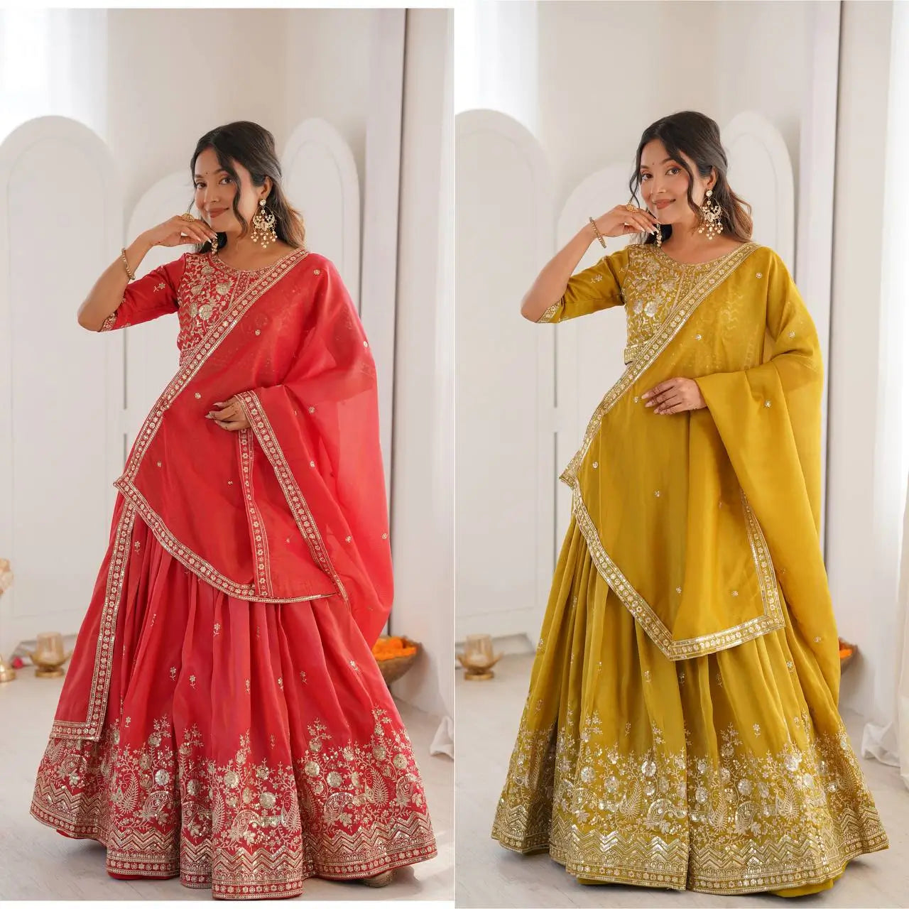 Heavy Shimmer Silk Embroidered Lehenga Set for Wedding and Festive Wear