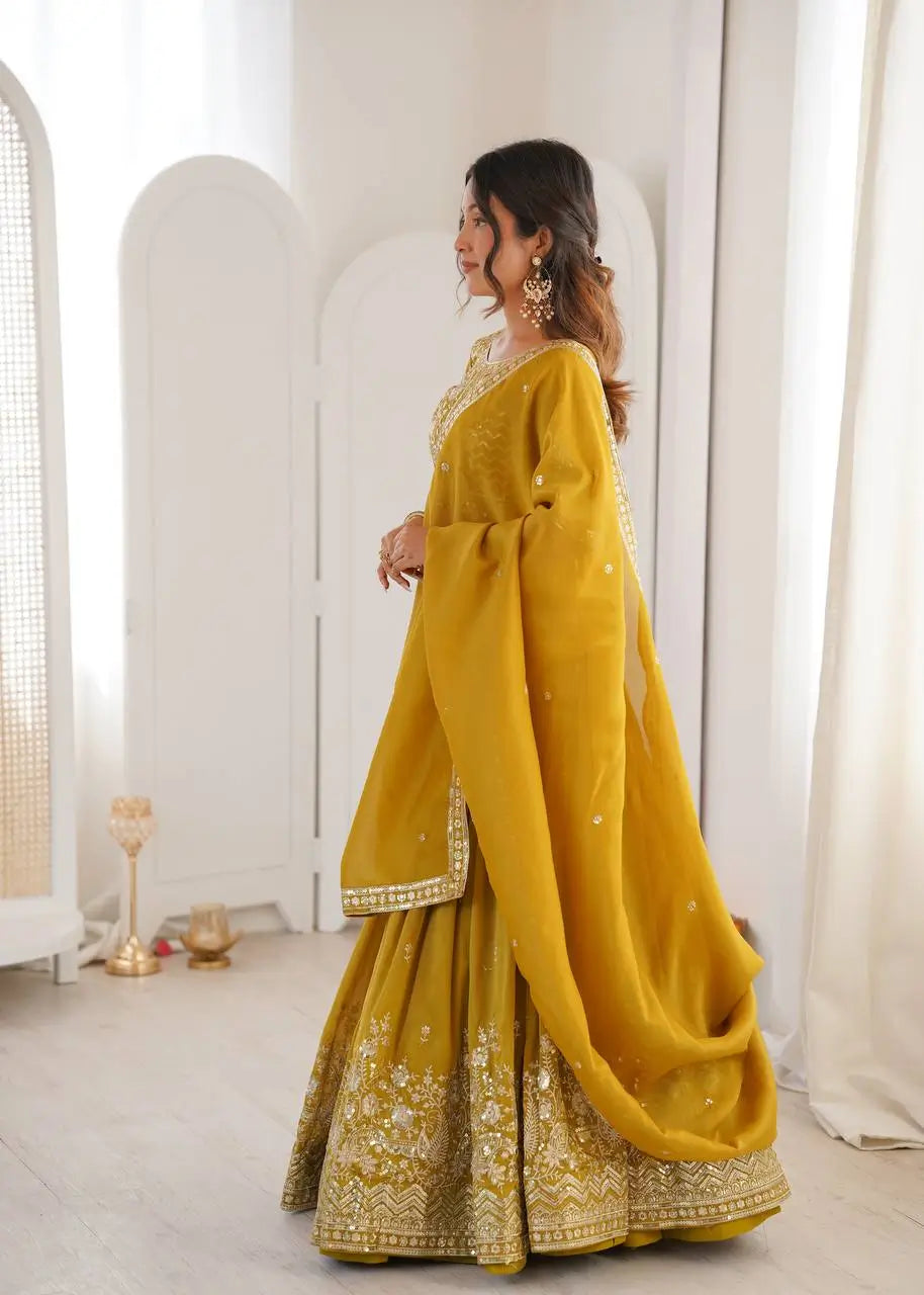 Heavy Shimmer Silk Embroidered Lehenga Set for Wedding and Festive Wear