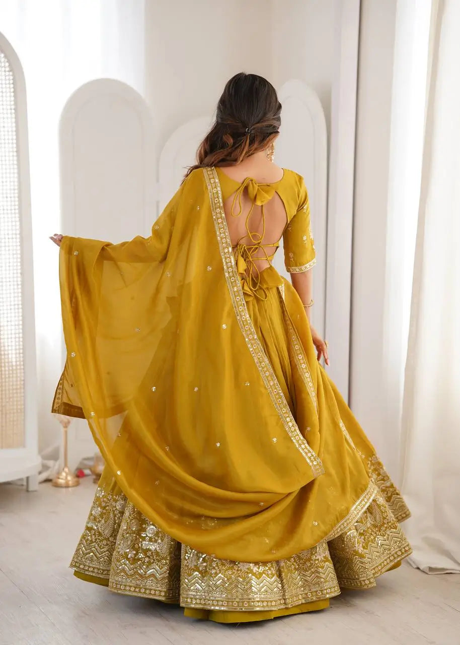 Heavy Shimmer Silk Embroidered Lehenga Set for Wedding and Festive Wear