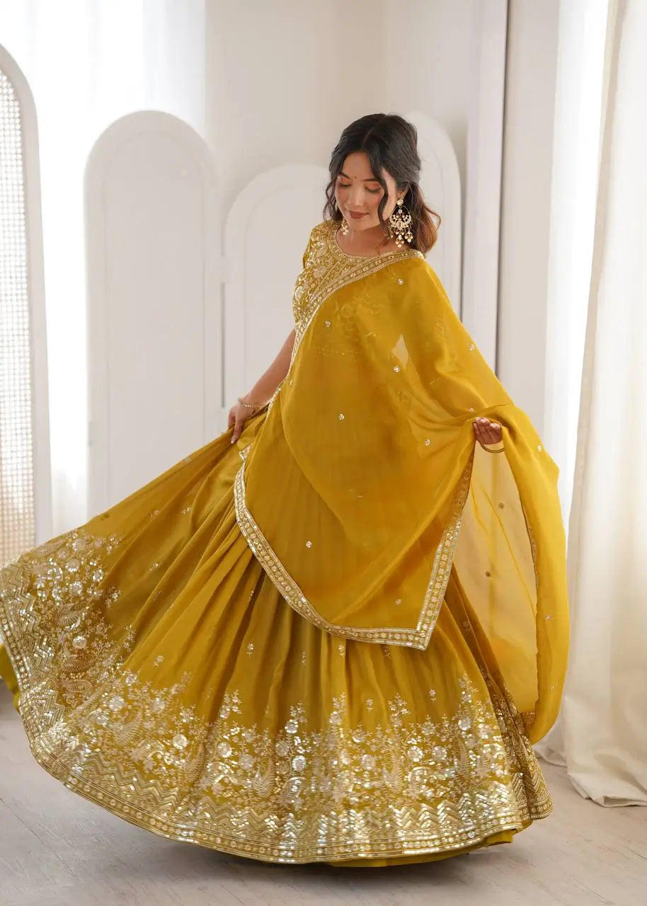 Heavy Shimmer Silk Embroidered Lehenga Set for Wedding and Festive Wear