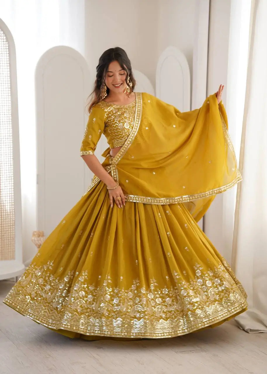 Heavy Shimmer Silk Embroidered Lehenga Set for Wedding and Festive Wear