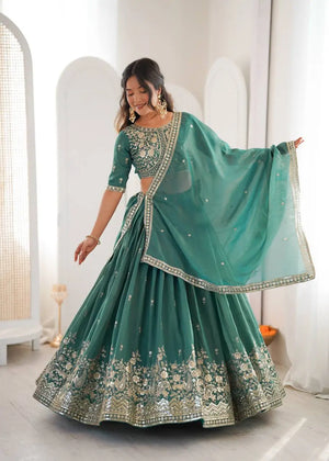 Heavy Shimmer Silk Embroidered Lehenga Set for Wedding and Festive Wear