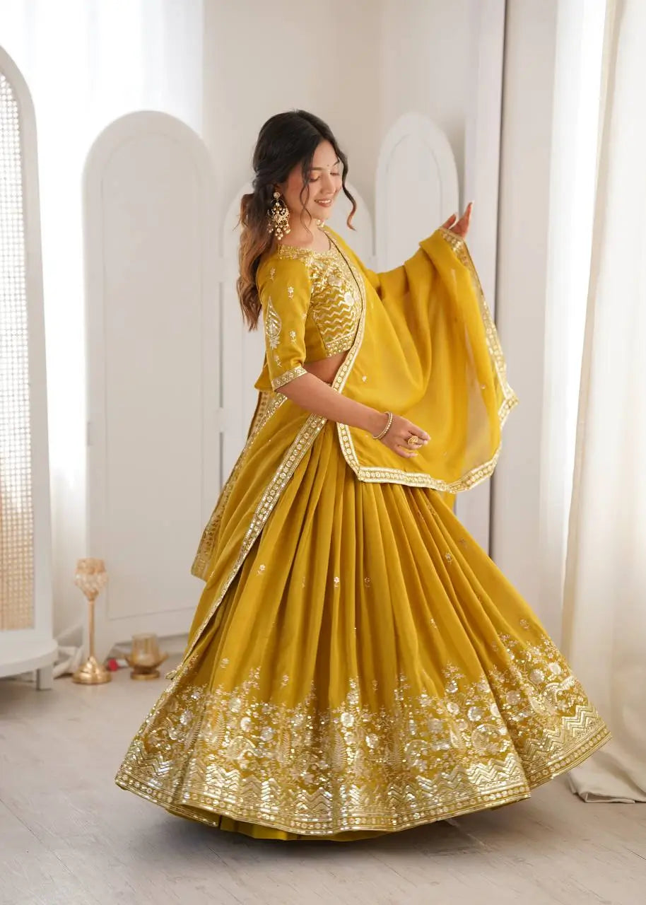 Heavy Shimmer Silk Embroidered Lehenga Set for Wedding and Festive Wear
