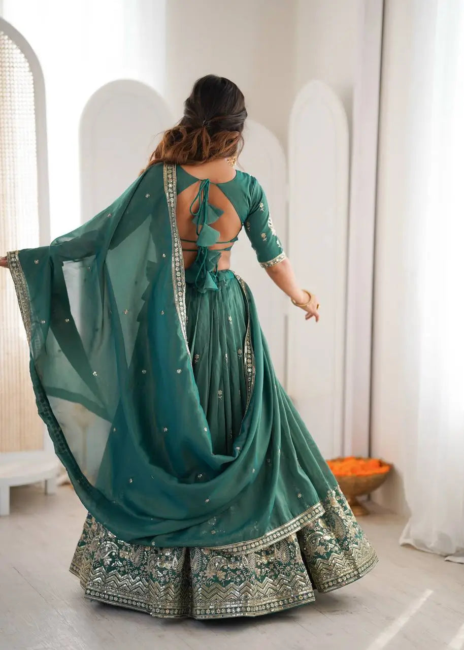 Heavy Shimmer Silk Embroidered Lehenga Set for Wedding and Festive Wear