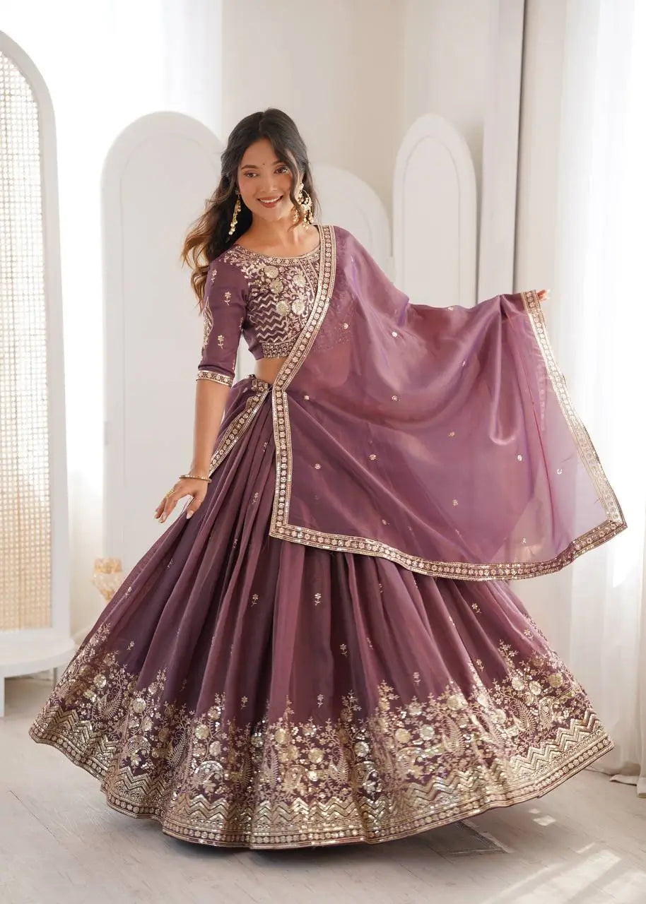 Heavy Shimmer Silk Embroidered Lehenga Set for Wedding and Festive Wear