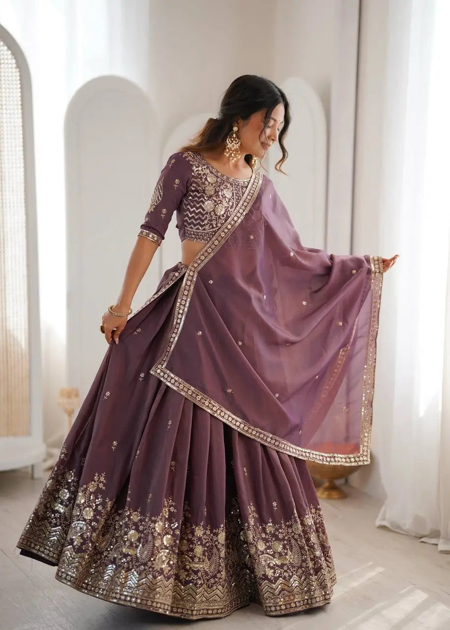Heavy Shimmer Silk Embroidered Lehenga Set for Wedding and Festive Wear