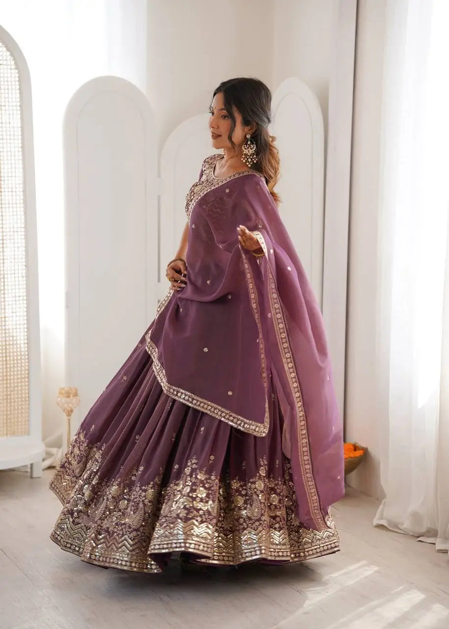 Heavy Shimmer Silk Embroidered Lehenga Set for Wedding and Festive Wear