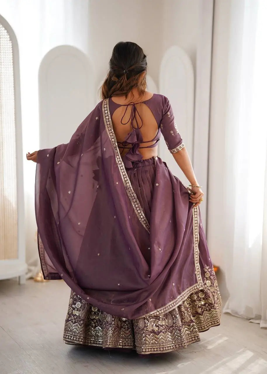 Heavy Shimmer Silk Embroidered Lehenga Set for Wedding and Festive Wear