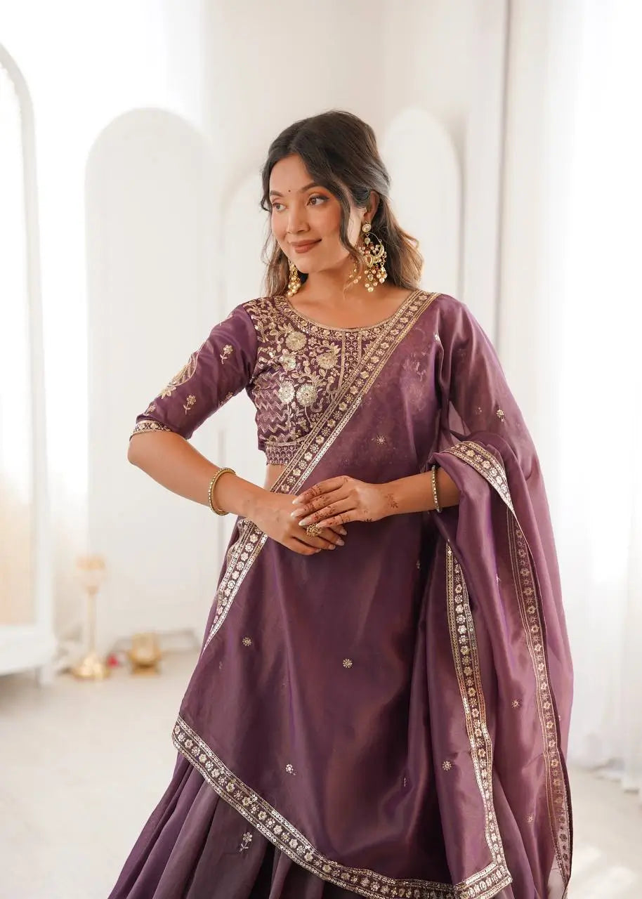 Heavy Shimmer Silk Embroidered Lehenga Set for Wedding and Festive Wear
