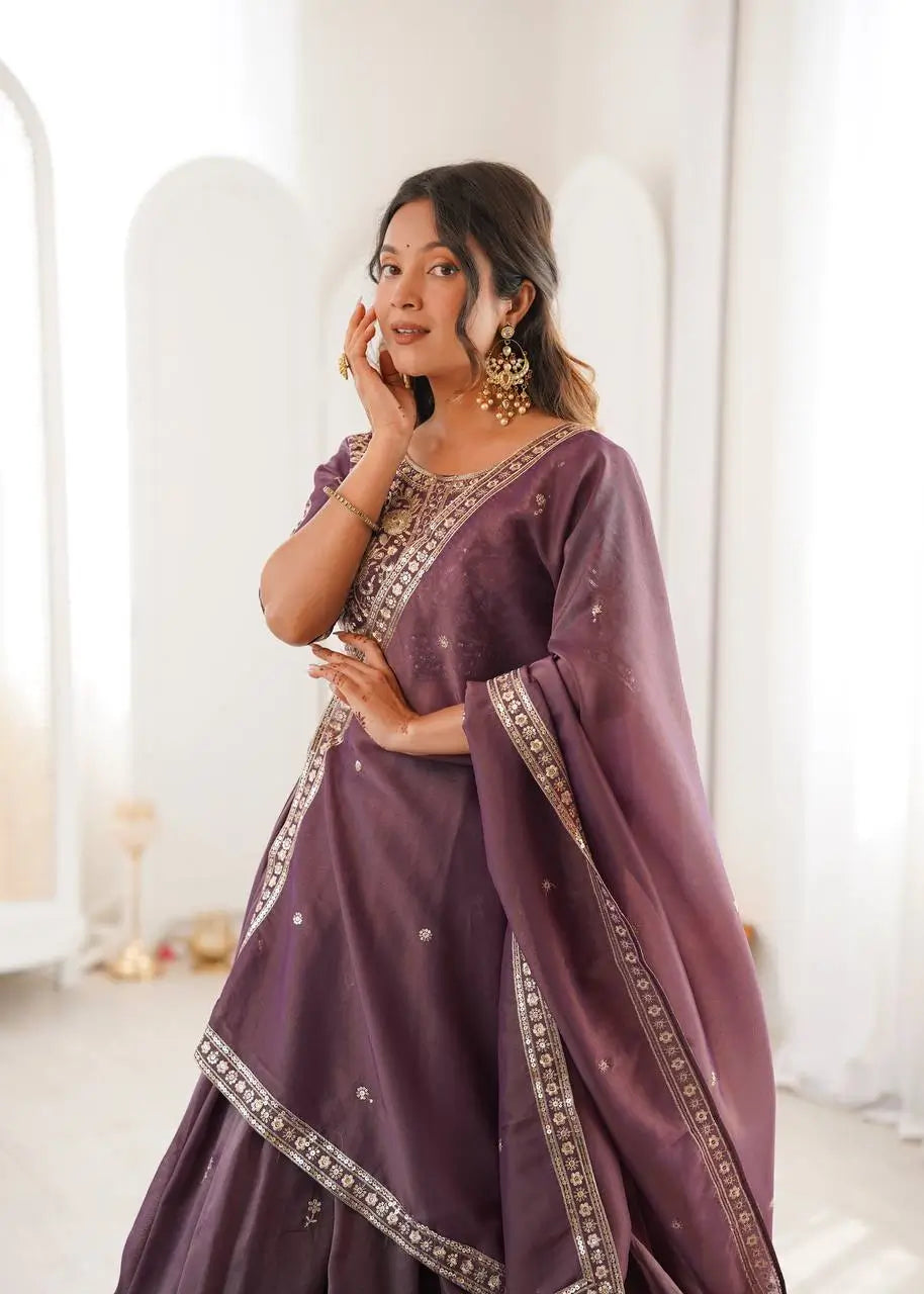 Heavy Shimmer Silk Embroidered Lehenga Set for Wedding and Festive Wear