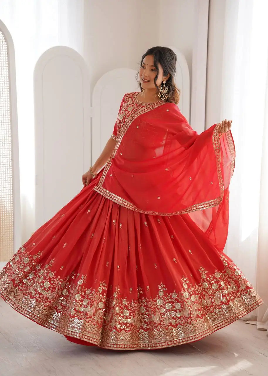 Heavy Shimmer Silk Embroidered Lehenga Set for Wedding and Festive Wear