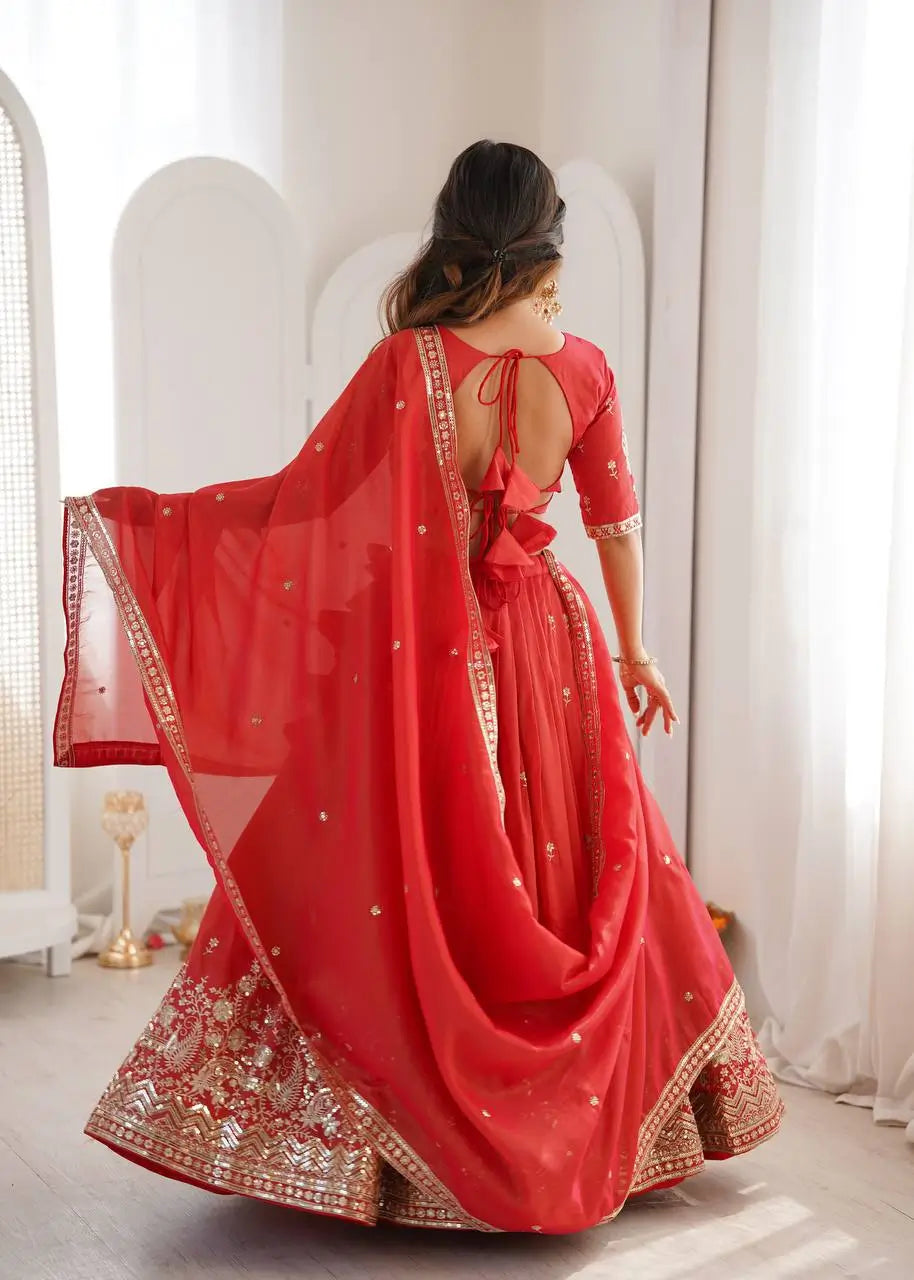 Heavy Shimmer Silk Embroidered Lehenga Set for Wedding and Festive Wear