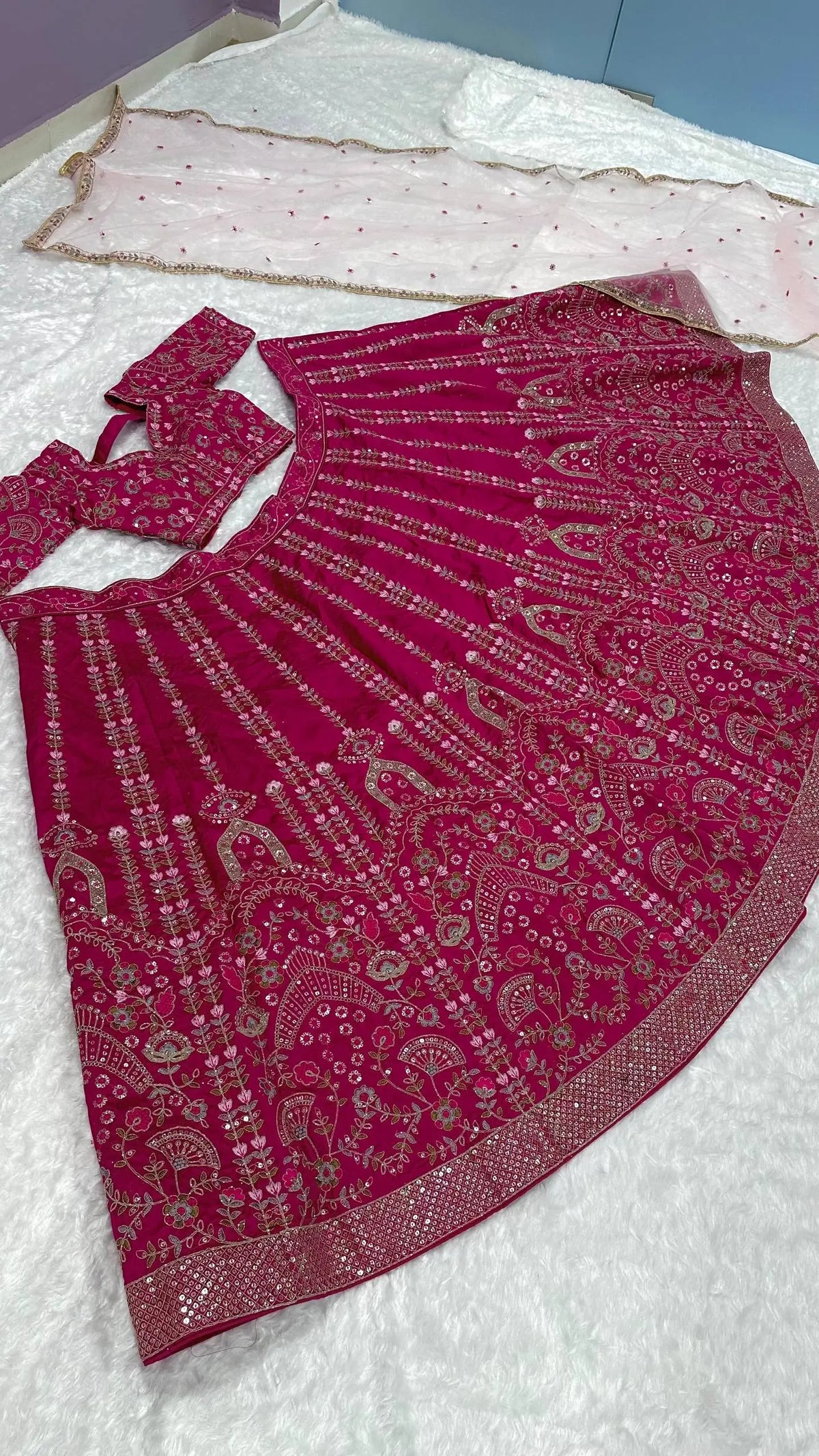 Heavy Slub Silk Lehenga With Dori Thread Work