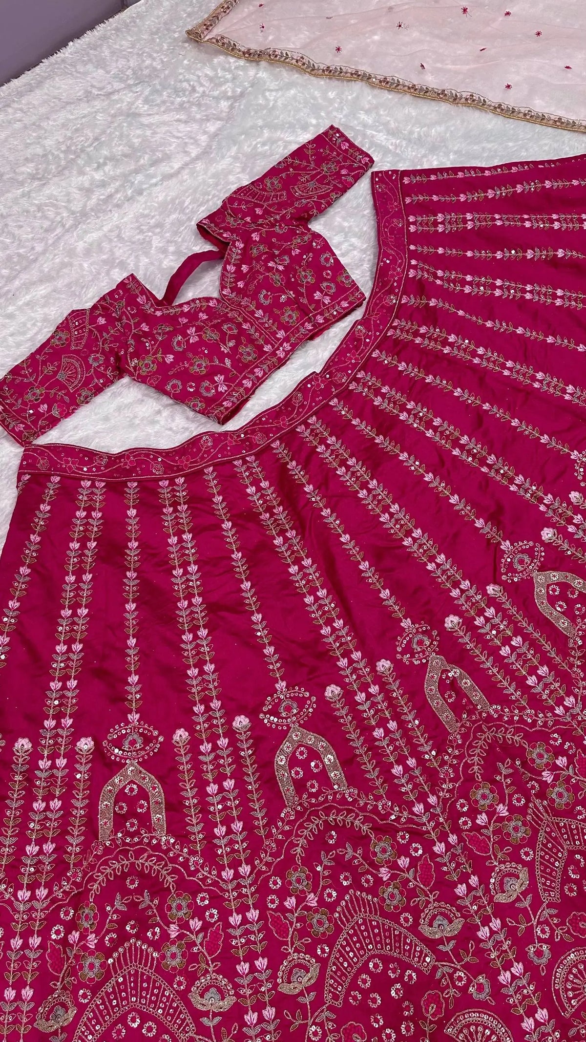 Heavy Slub Silk Lehenga With Dori Thread Work