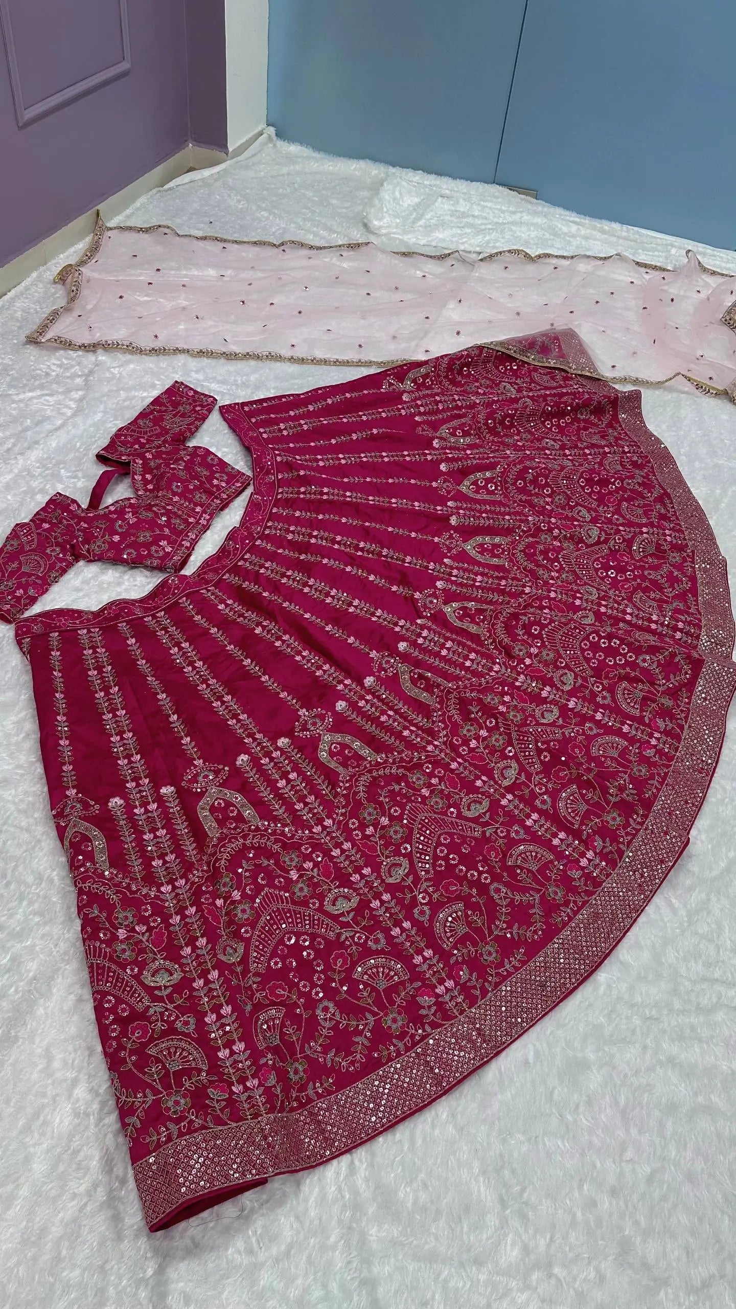 Heavy Slub Silk Lehenga With Dori Thread Work