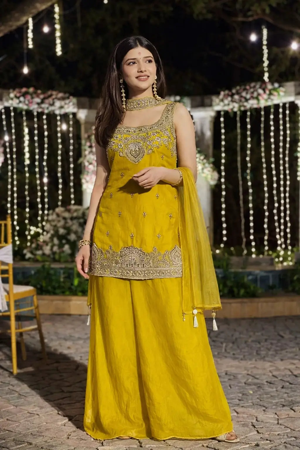 Heavy Two Tone Fandy Silk Embroidered Sharara Set