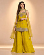 Heavy Two Tone Fandy Silk Embroidered Sharara Set