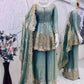 Heavy Two Tone Fendy Satin Silk Embroidered Gown with Sharara & Dupatta – Designer Ethnic Wear