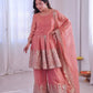 Heavy Two Tone Fendy Satin Silk Embroidered Gown with Sharara & Dupatta – Designer Ethnic Wear
