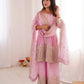 Heavy Two Tone Fendy Satin Silk Embroidered Gown with Sharara & Dupatta – Designer Ethnic Wear