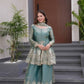 Heavy Two Tone Fendy Satin Silk Embroidered Gown with Sharara & Dupatta – Designer Ethnic Wear