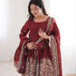 Heavy Two Tone Fendy Satin Silk Embroidered Gown with Sharara & Dupatta – Designer Ethnic Wear