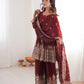 Heavy Two Tone Fendy Satin Silk Embroidered Gown with Sharara & Dupatta – Designer Ethnic Wear