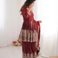 Heavy Two Tone Fendy Satin Silk Embroidered Gown with Sharara & Dupatta – Designer Ethnic Wear