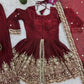 Heavy Two Tone Fendy Satin Silk Embroidered Gown with Sharara & Dupatta – Designer Ethnic Wear
