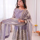 Heavy Two Tone Fendy Satin Silk Embroidered Gown with Sharara & Dupatta – Designer Ethnic Wear