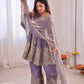 Heavy Two Tone Fendy Satin Silk Embroidered Gown with Sharara & Dupatta – Designer Ethnic Wear