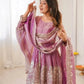 Heavy Two Tone Fendy Satin Silk Embroidered Gown with Sharara & Dupatta – Designer Ethnic Wear