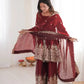 Heavy Two Tone Fendy Satin Silk Embroidered Gown with Sharara & Dupatta – Designer Ethnic Wear