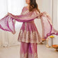 Heavy Two Tone Fendy Satin Silk Embroidered Gown with Sharara & Dupatta – Designer Ethnic Wear