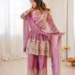 Heavy Two Tone Fendy Satin Silk Embroidered Gown with Sharara & Dupatta – Designer Ethnic Wear