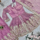 Heavy Two Tone Fendy Satin Silk Embroidered Gown with Sharara & Dupatta – Designer Ethnic Wear