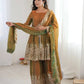 Heavy Two Tone Fendy Satin Silk Embroidered Gown with Sharara & Dupatta – Designer Ethnic Wear